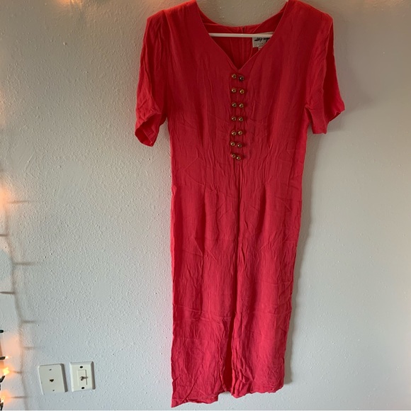 Vintage maxi dress with short sleeves, slit, and faux buttons - Picture 1 of 6